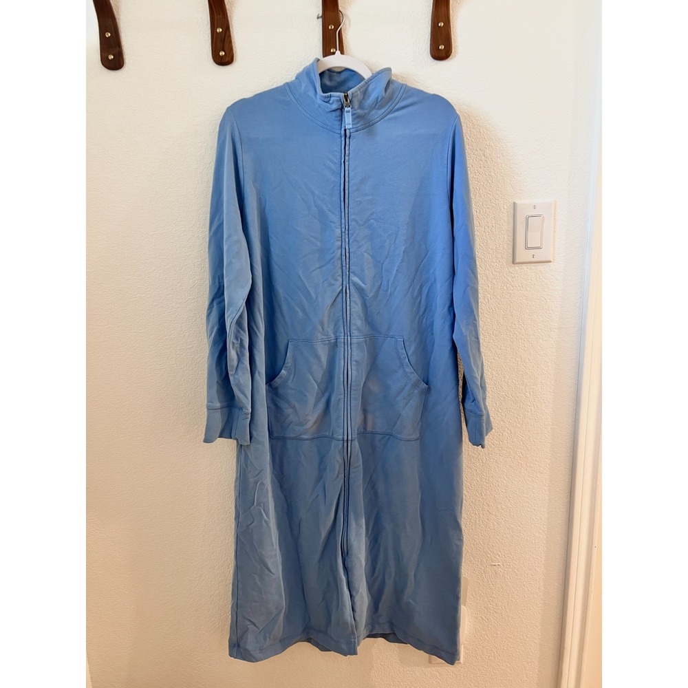 LL Bean Signature Sweater Dress Women's Medium Blue Full Zip Pockets Mock Neck